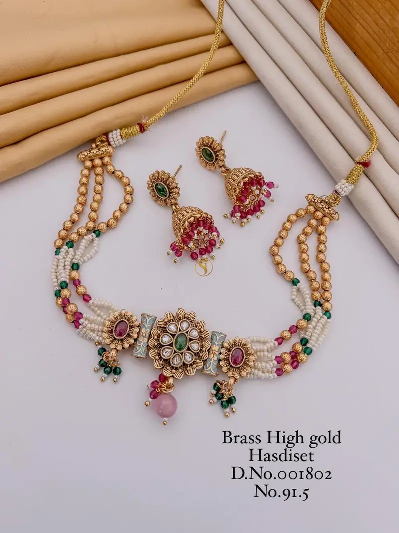 Kundan Blossom Layered Choker Set — Mint Green