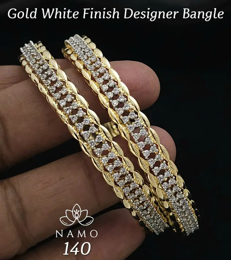 Curb Chain American Diamond Bangles — Gold