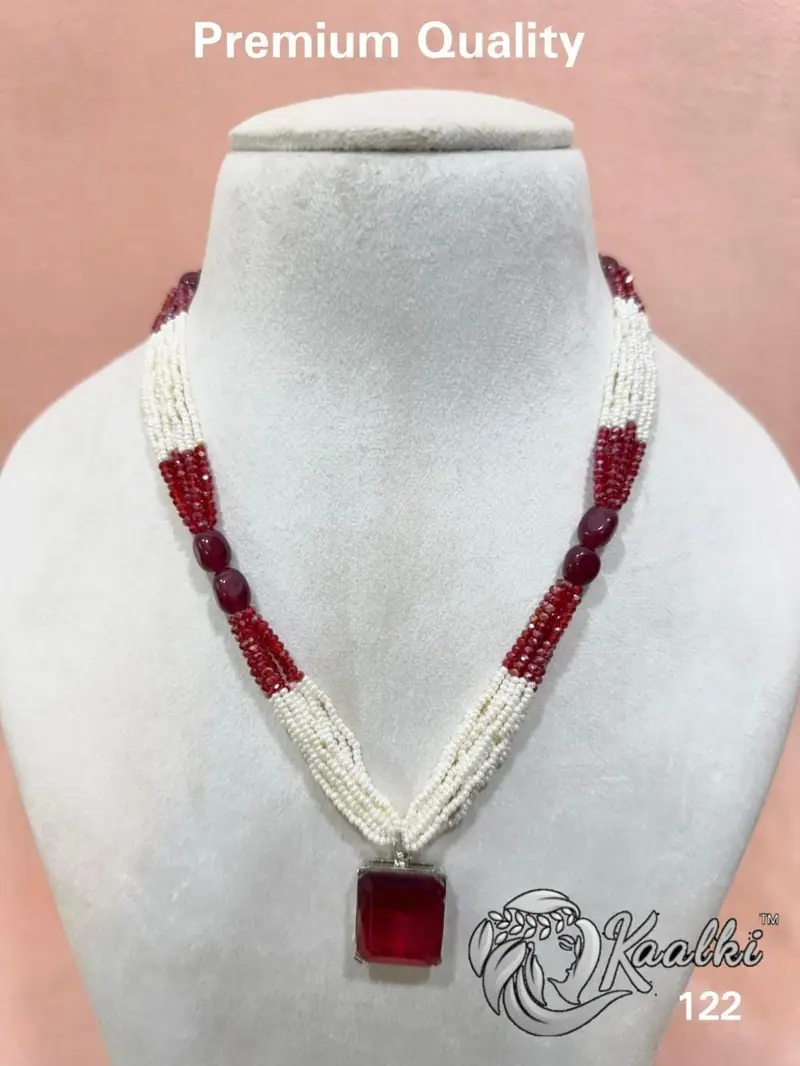 Bead Pearl Strand Long Mala — Ruby Red