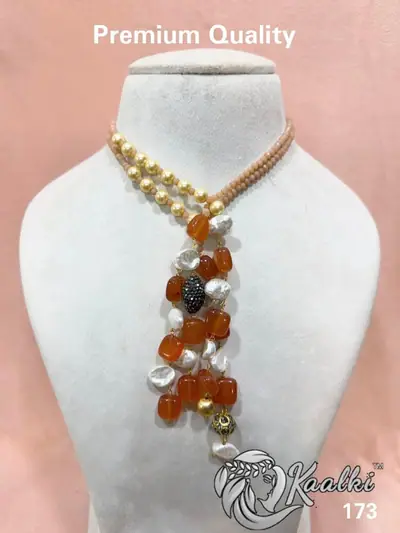 Carnelian Baroque Pearl Lariat Maala