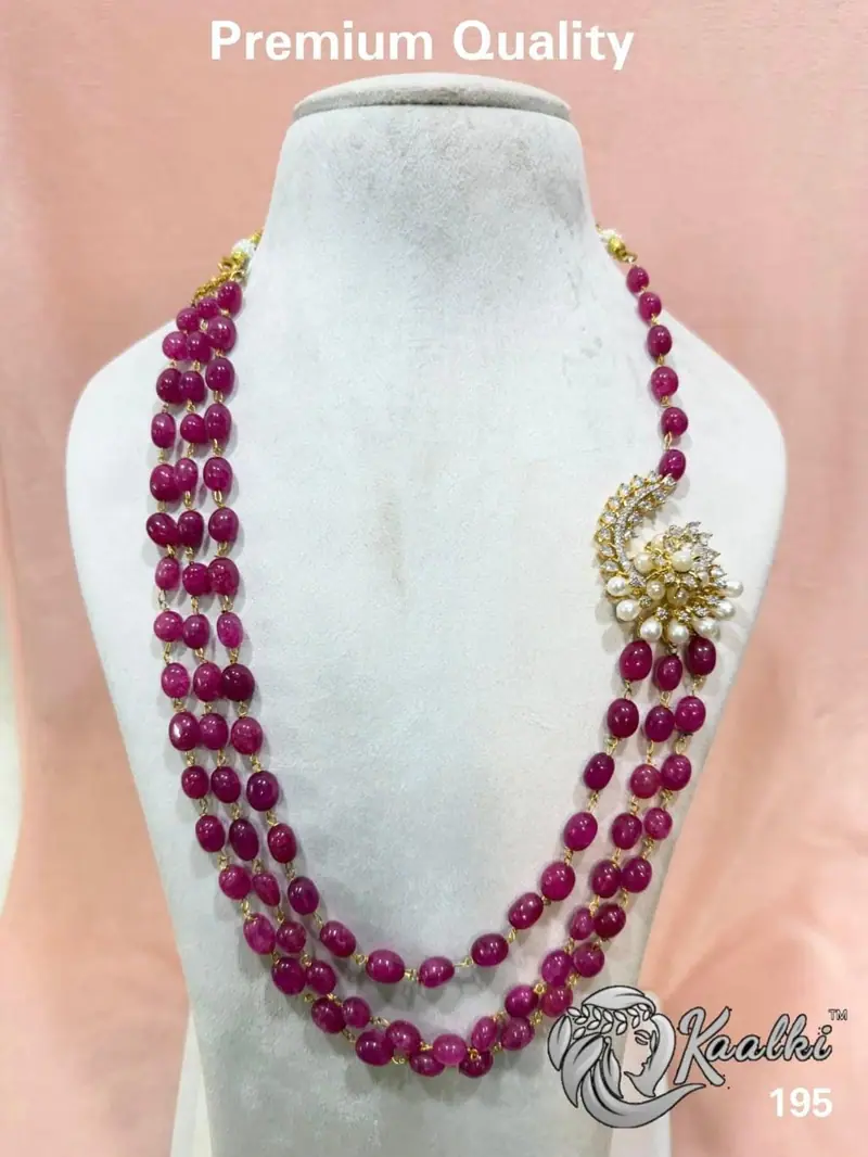 Ruby Bead Layered Raani Haar — Pink