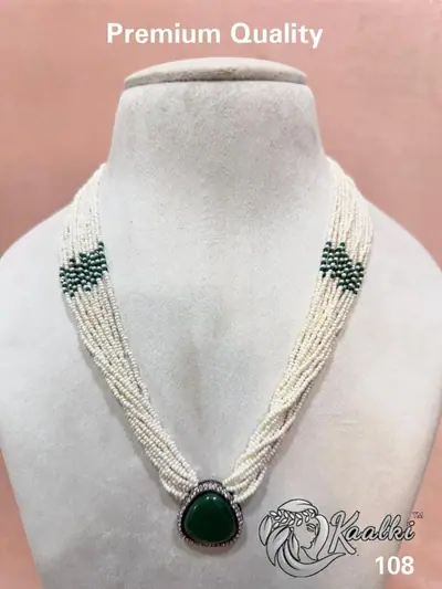 Seed Pearl Emerald Pendant Necklace