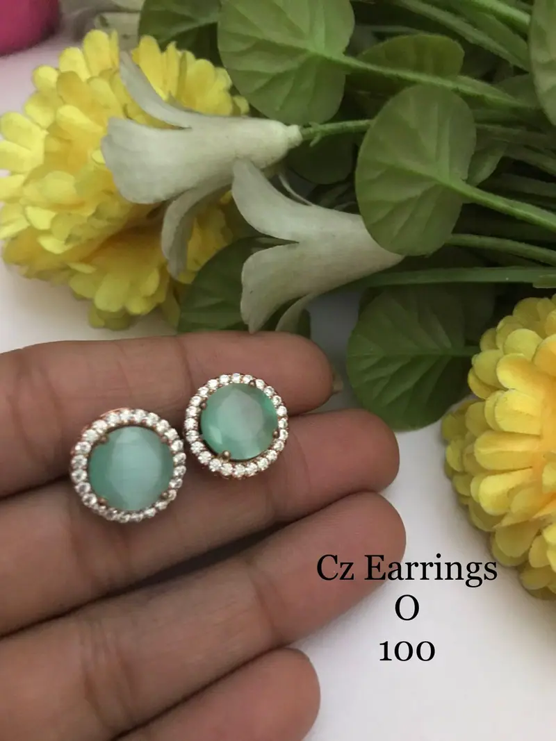 Cabochon Halo Stud Earrings — Mint Green