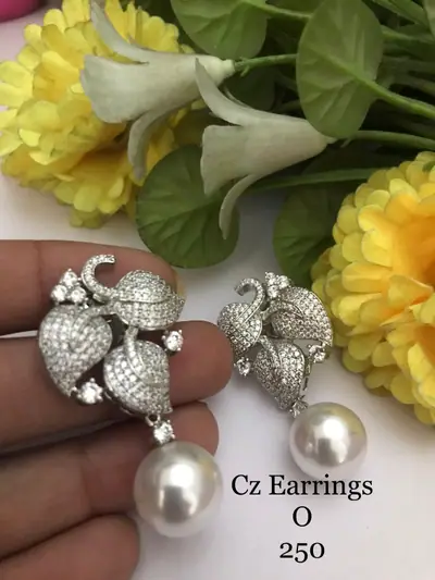 Leaf Cluster Pearl Drop Earrings