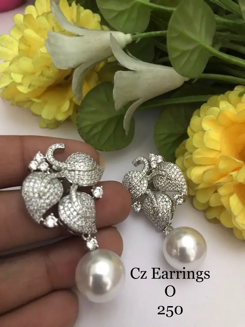 Leaf Cluster Pearl Drop Earrings — Pearl White