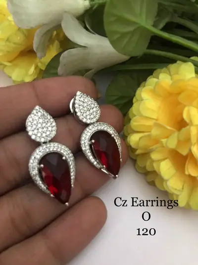 American Diamond Ruby Drop Earrings