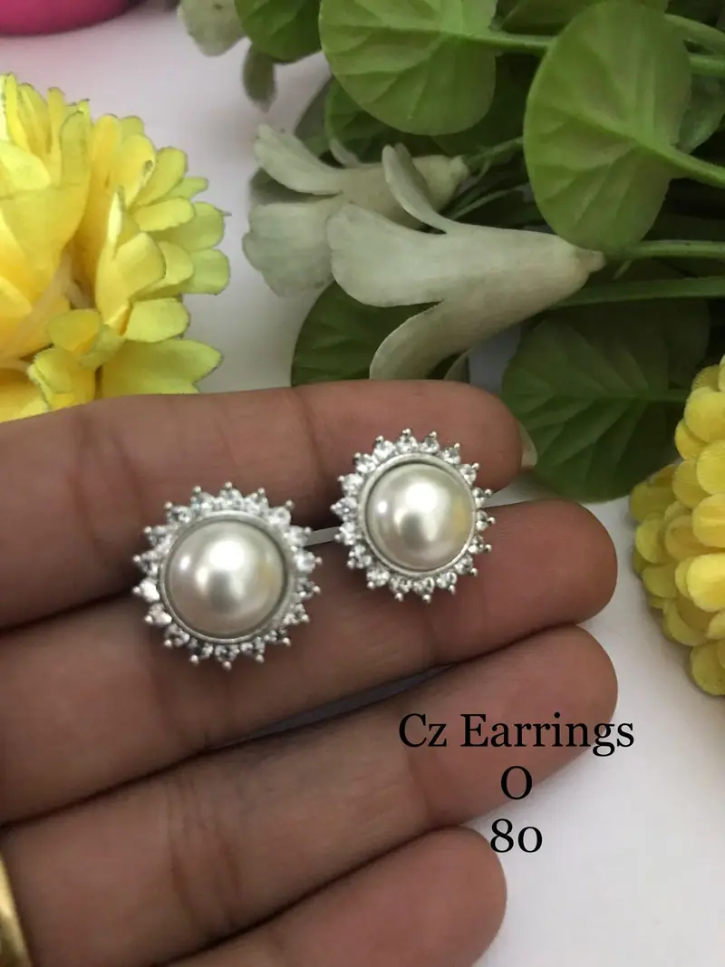 Pearl Halo Diamond Stud Earrings — Pearl White