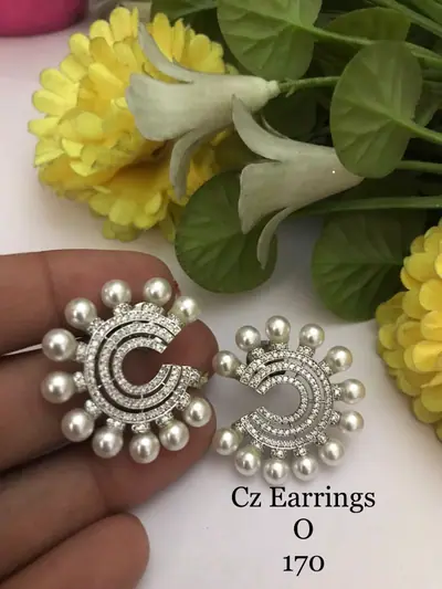 Pearl Crescent American Diamond Studs