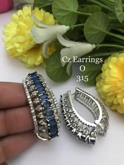 American Diamond Sapphire Hoop Earrings