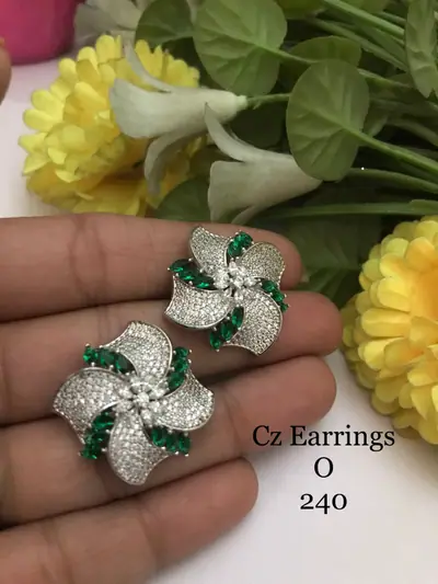 American Diamond Emerald Pinwheel Studs