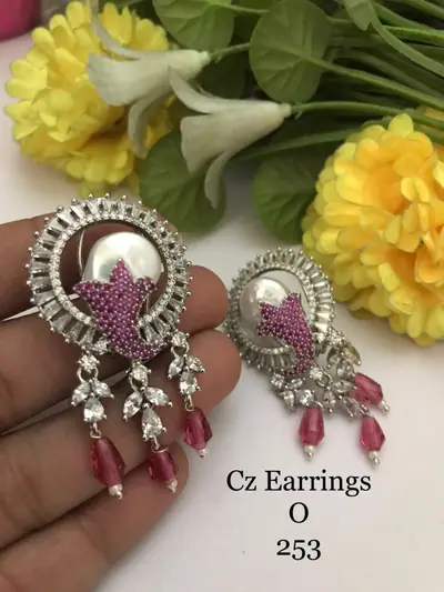 American Diamond Ruby Chandbali Earrings