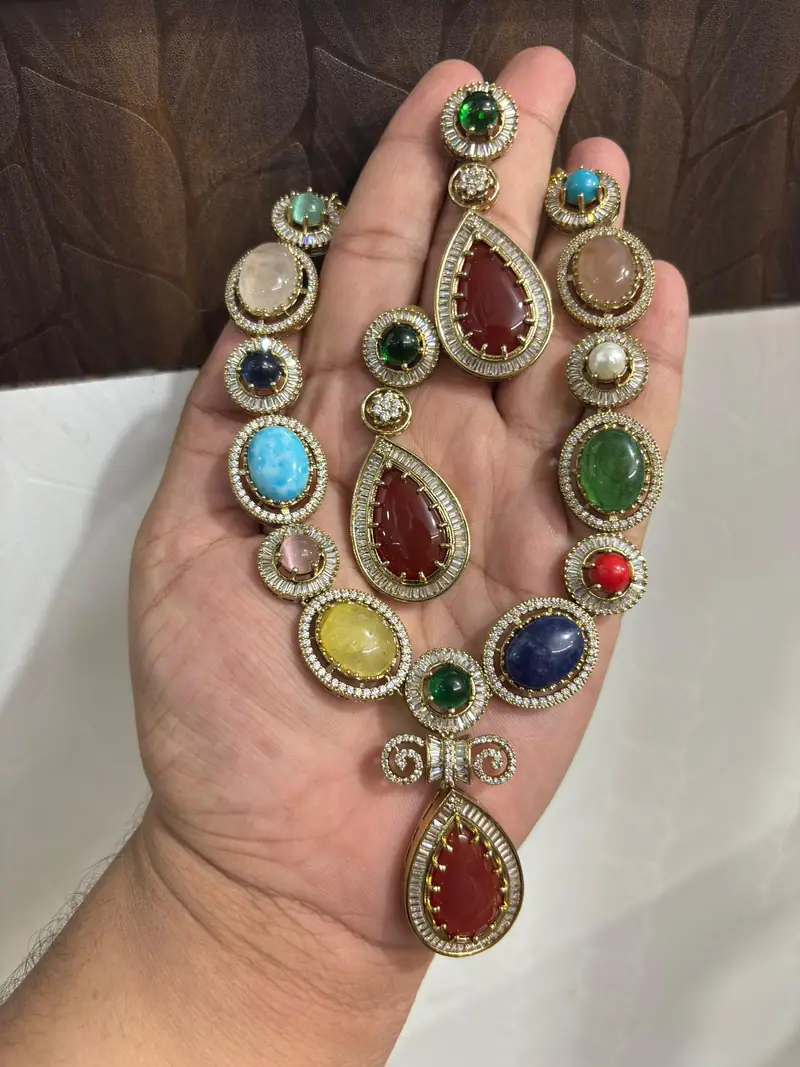 Navratna Doublet Necklace Set — Multicolour