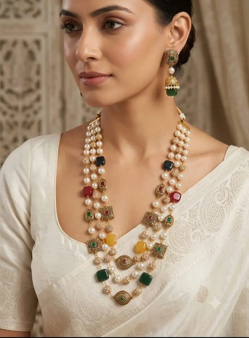 Antique Pearl Raani Haar Set — Multicolour