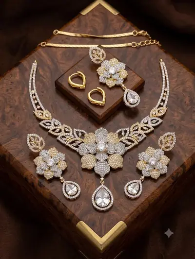 Floral AD Two Tone Necklace Set