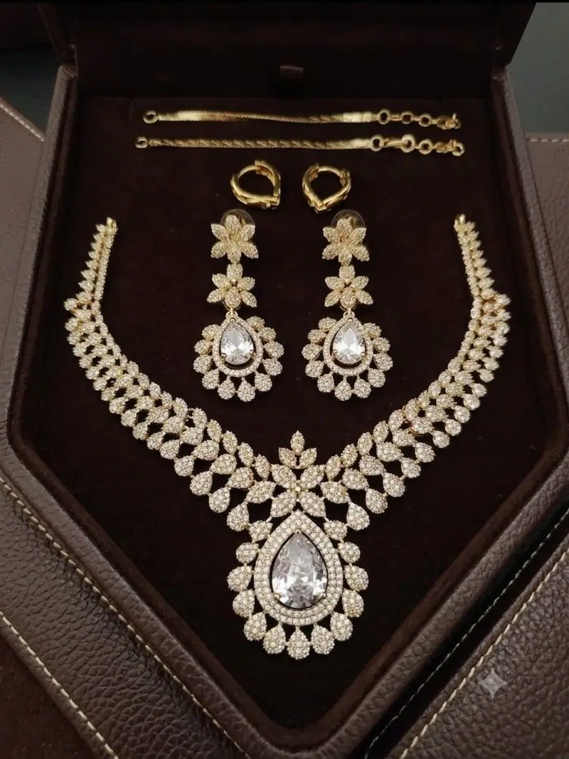 American Diamond Bridal Necklace Set — Crystal White