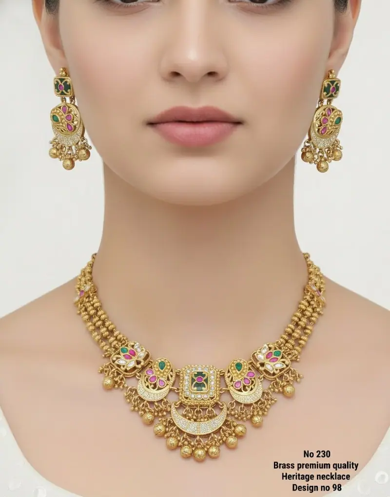 Antique Kundan Heritage Necklace Set — Antique Gold