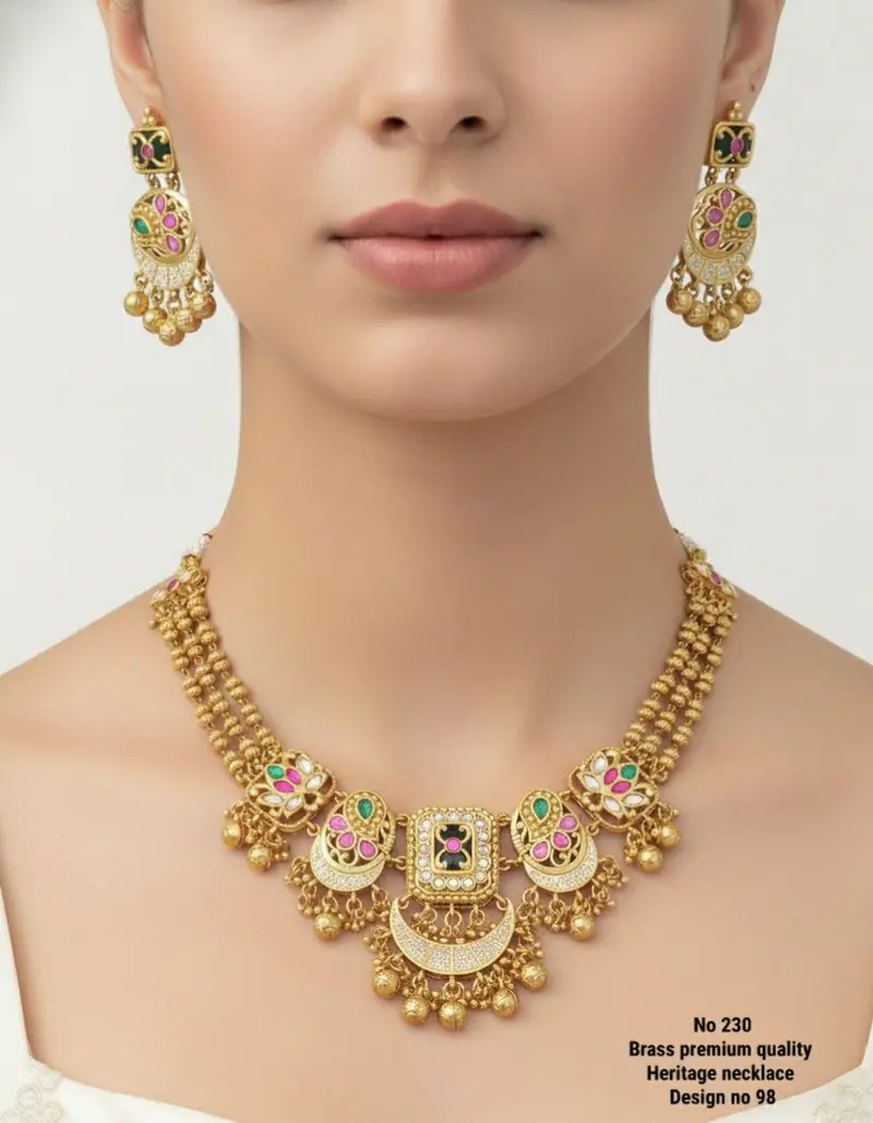 Antique Kundan Heritage Necklace Set — Antique Gold