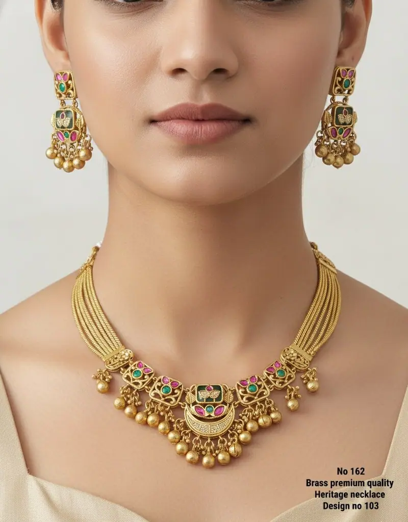 Antique Kundan Heritage Necklace Set — Gold