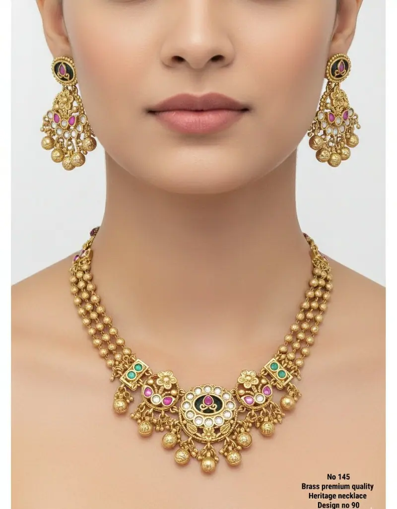 Antique Temple Heritage Necklace Set — Gold