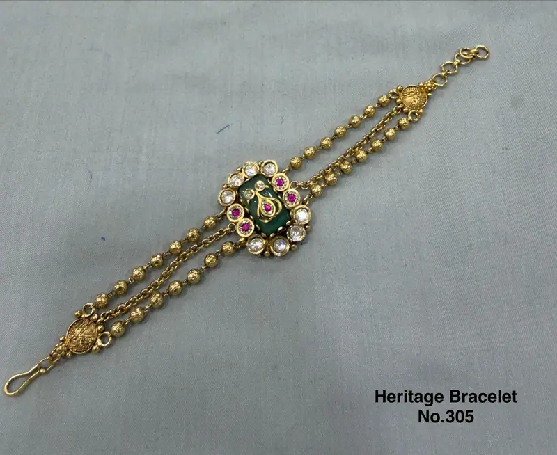 Kundan Heritage Chain Bracelet — Gold