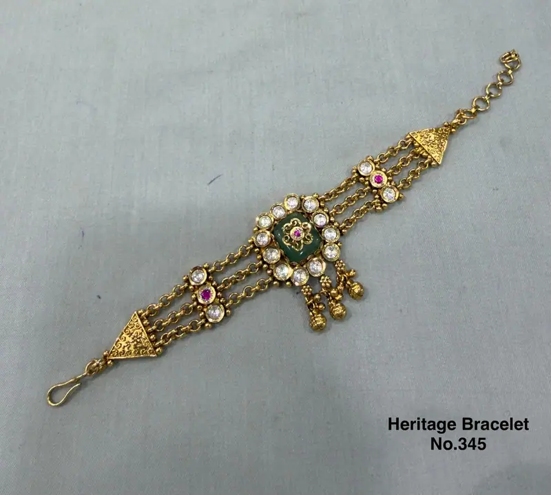 Kundan Three Line Heritage Bracelet — Pearl White