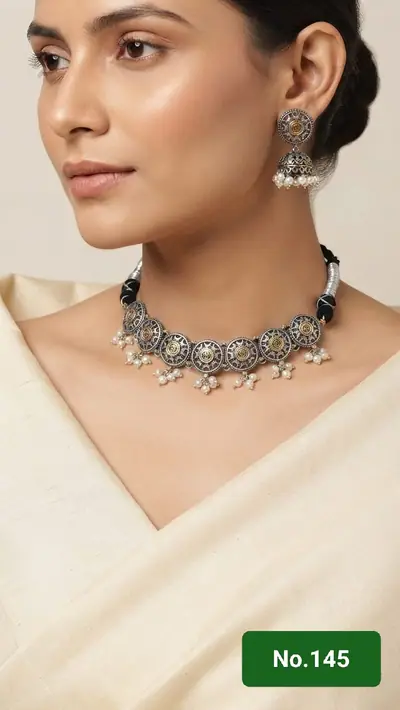 Oxidised Pearl Chik Choker Set