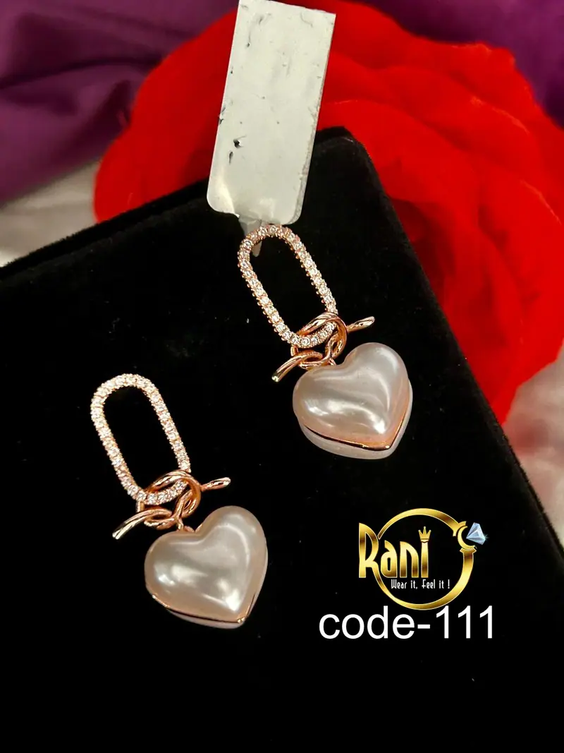 Pearl Heart Drop Earrings — Rose Gold