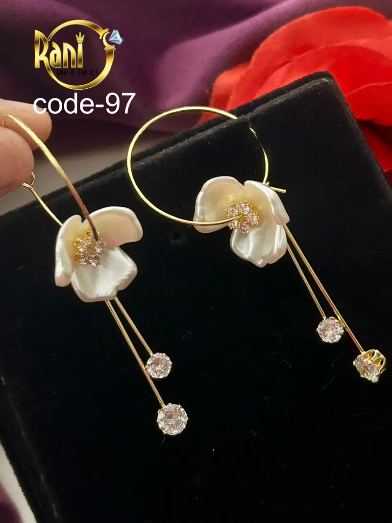Shell Flower Hoop Drop Earrings — Pearl White