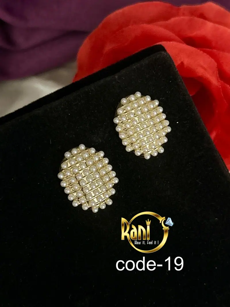 Pearl Beaded Oval Studs — White