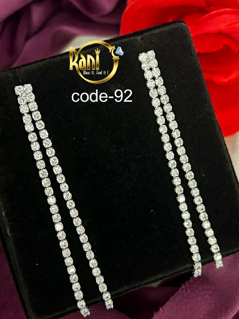 American Diamond Line Drop Earrings — Pearl White
