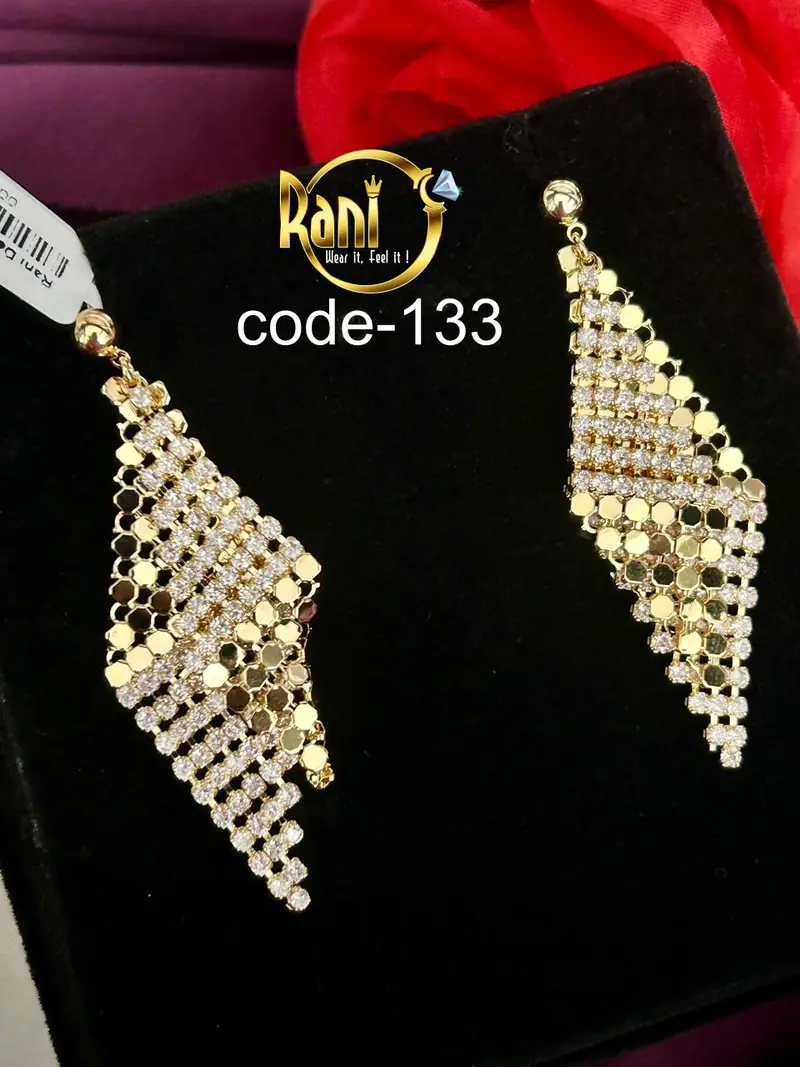 Mesh American Diamond Drop Earrings — Gold