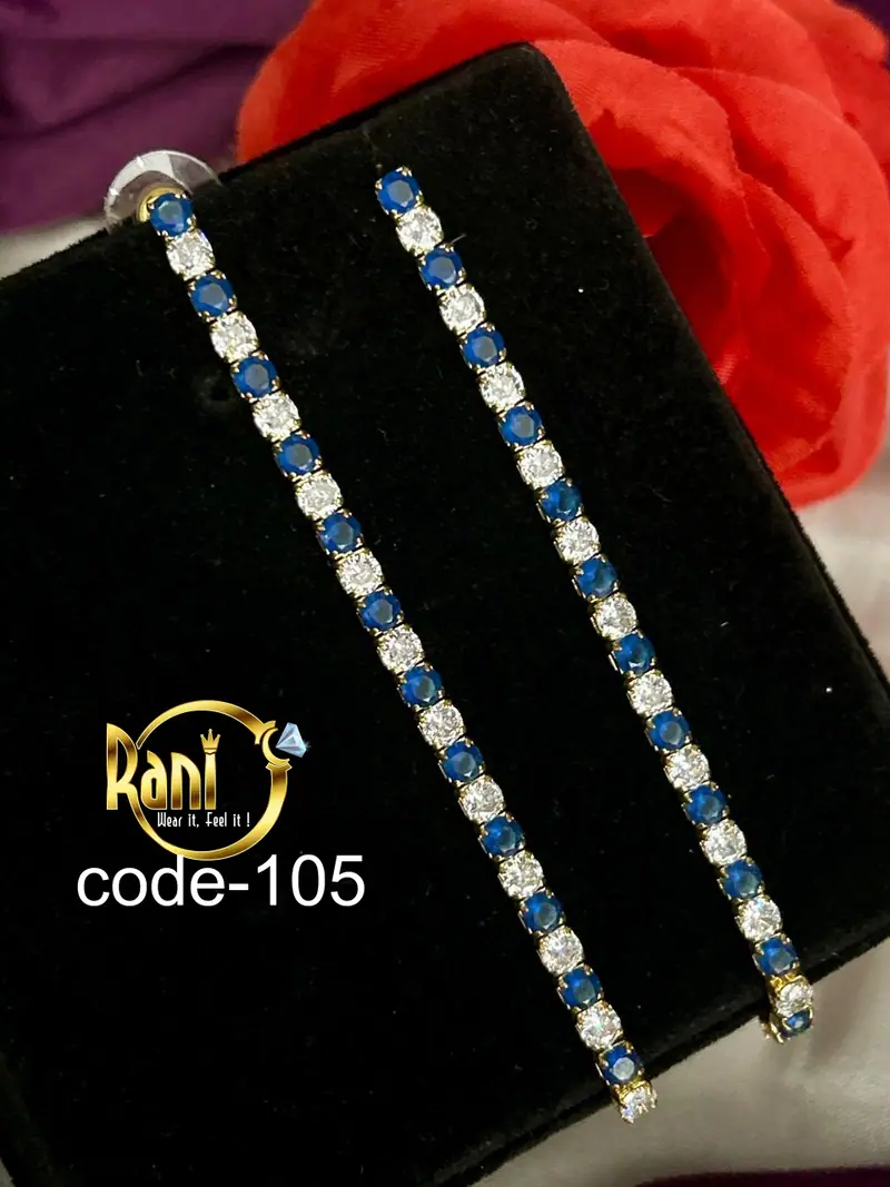 American Diamond Line Drop Earrings — Sapphire Blue
