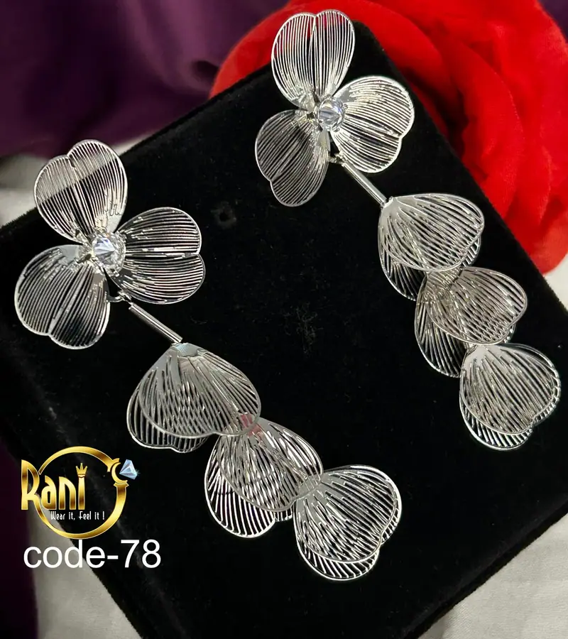 Silver Floral Petal Drop Earrings — Silver