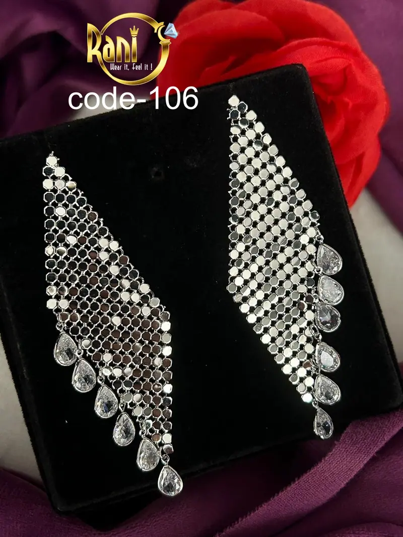 Mesh Chandelier American Diamond Earrings — Silver Rhodium