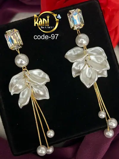 Crystal Pearl Petal Drop Earrings