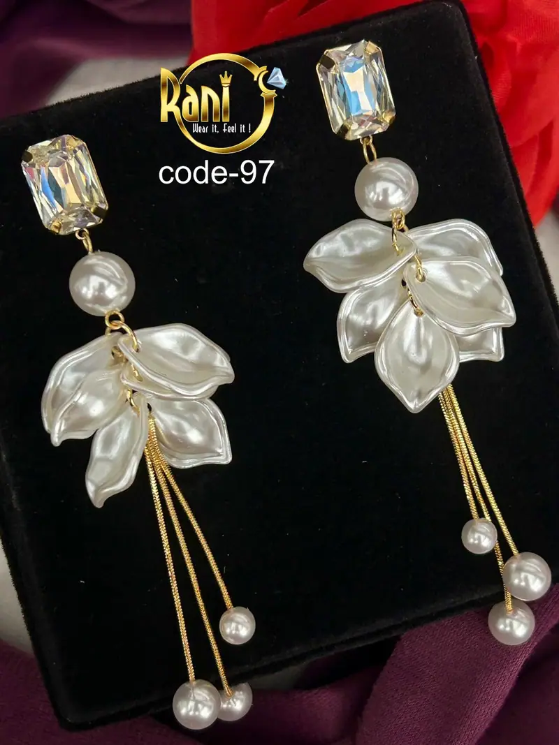 Crystal Pearl Petal Drop Earrings — Pearl White