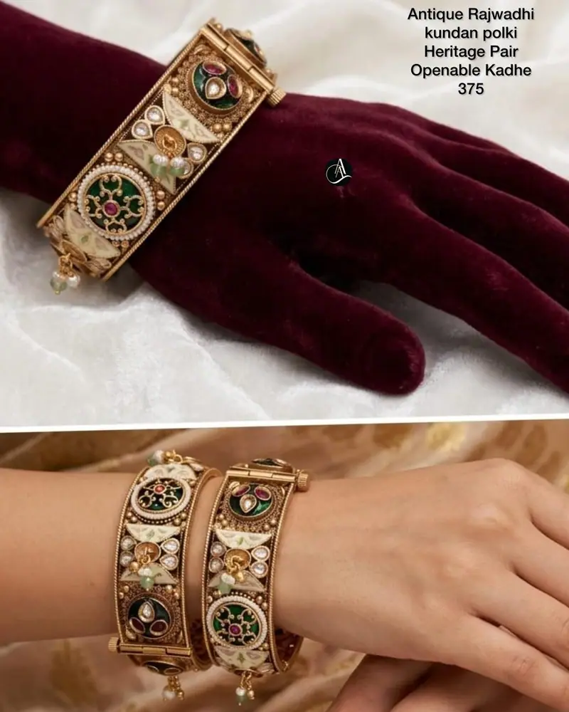Meenakari Kundan Openable Kadha Pair — Multicolour