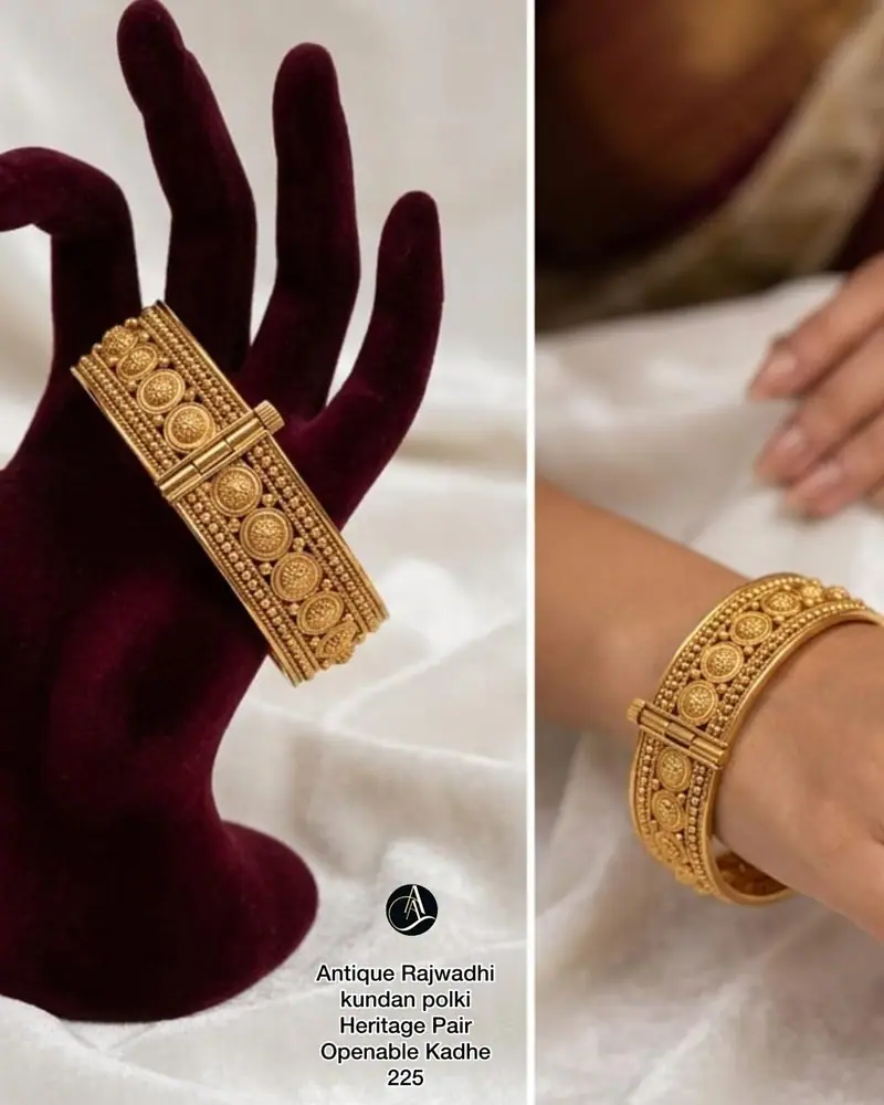 Rajwadi Broad Openable Kada Pair — Antique Gold