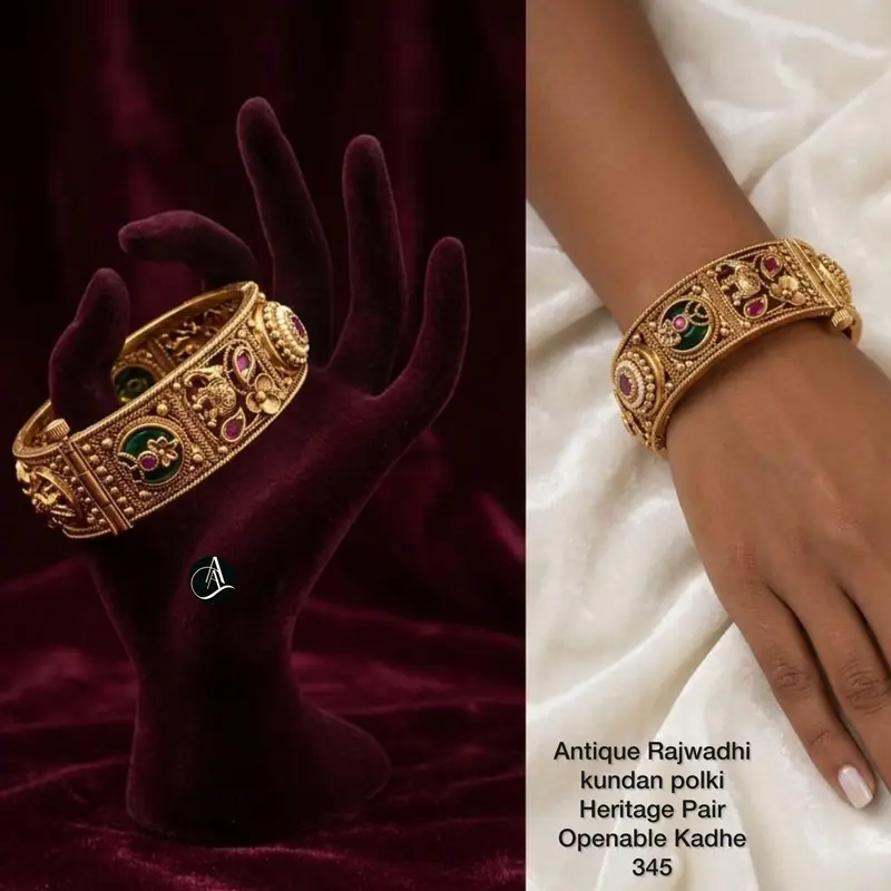 Rajwadi Kundan Polki Openable Kadha — Antique Gold