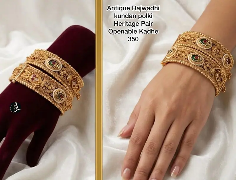 Heritage Kundan Openable Kada Pair — Gold
