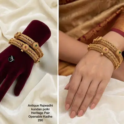 Antique Kundan Openable Kada Pair
