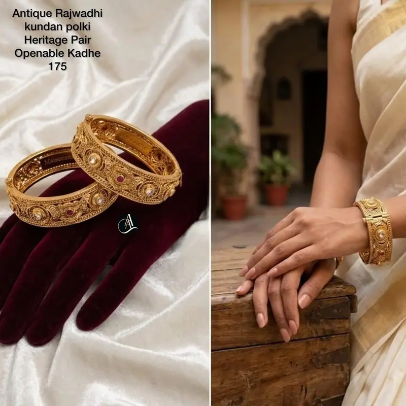 Slim Kundan Openable Kada Pair — Gold