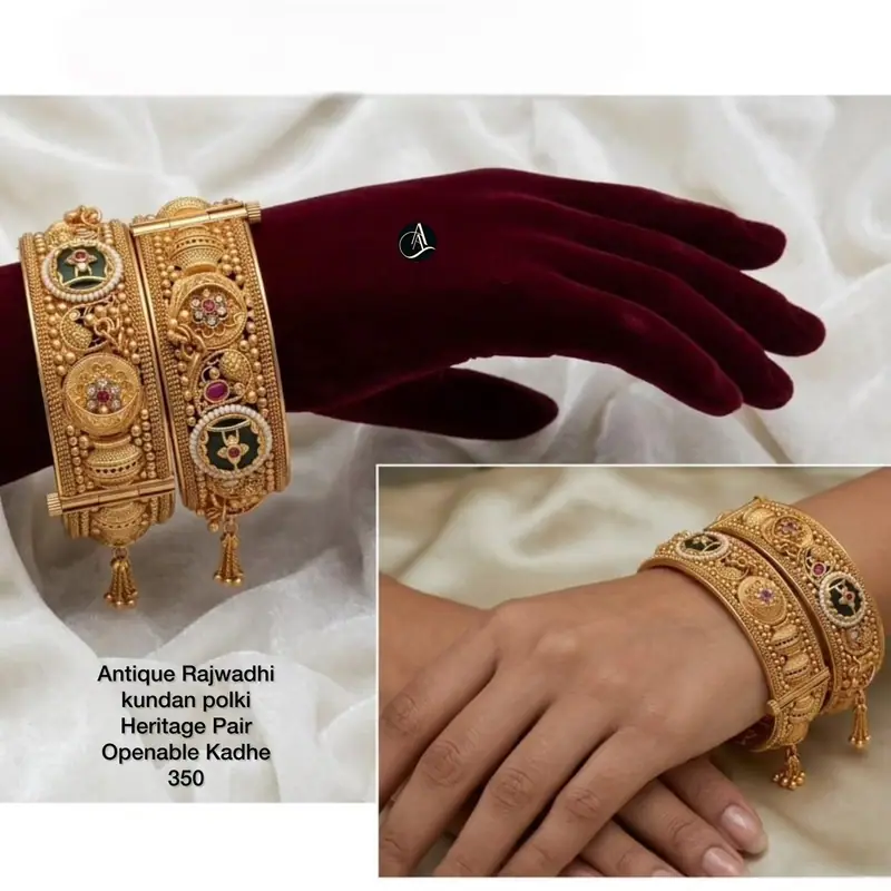 Broad Meenakari Rajwadi Kada — Gold