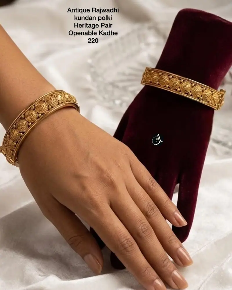 Slim Filigree Openable Kada Pair — Gold