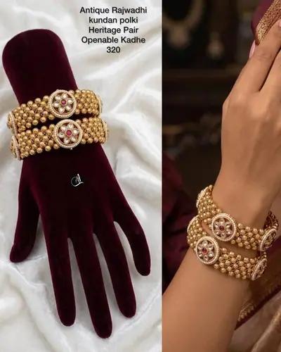 Beaded Kundan Openable Kada Pair