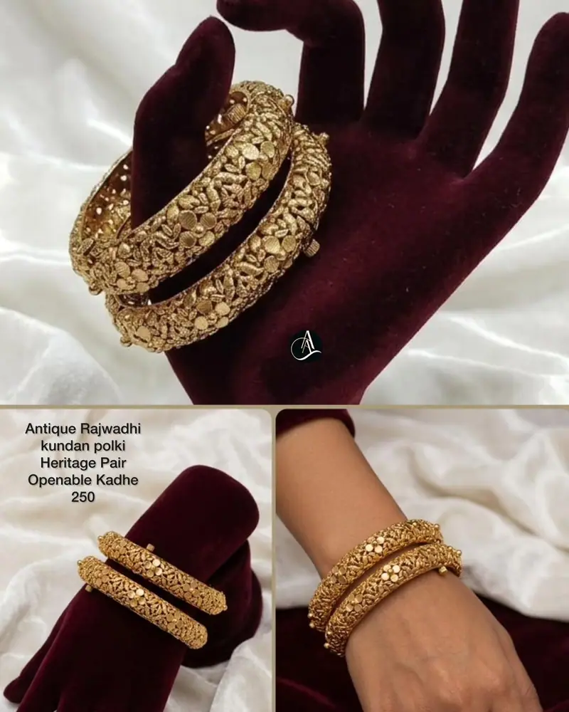 Textured Antique Openable Kada Pair — Gold