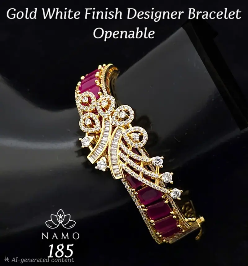 Plume Motif Openable Bracelet — Ruby Red