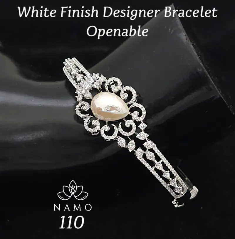 AD Pearl Openable Designer Bracelet — White