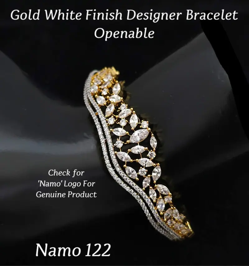 American Diamond Marquise Openable Bracelet — Gold White