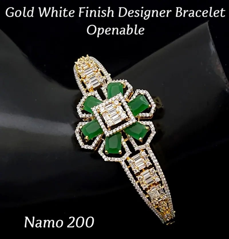 Floral Motif Openable Bracelet — Emerald Green